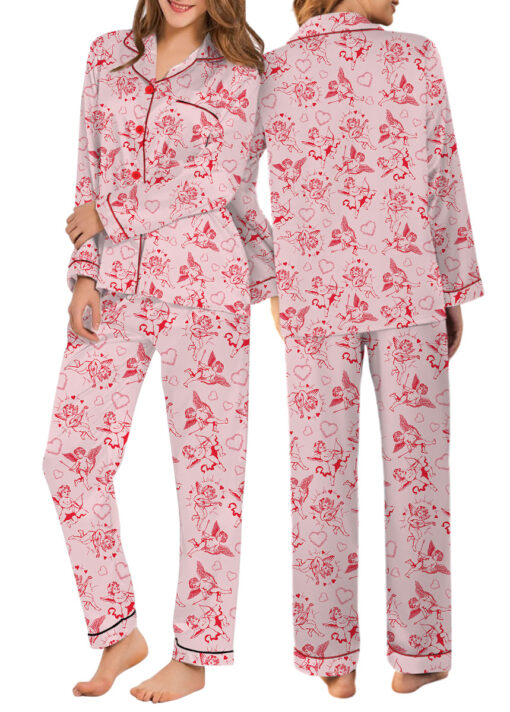 Romantic Valentine's Day Satin Pajamas Set For Women - Image 10