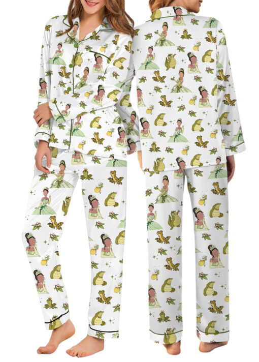 Women’s Tiana Princess Satin Pajama Set, White Color, US Size S-5XL - Image 10