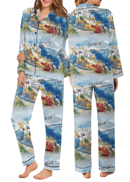 Women's Europe Travel Greece Pajamas Set For Women, Pastel Blue Color, US Size S-5XL - Image 11