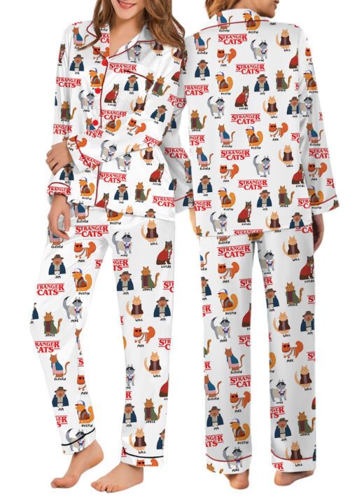 Stranger Cats Cute Satin Pajamas Set For Women