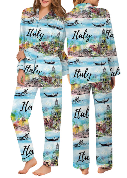 Women's Italy Souvenirs Travel Essentials Pajamas Set For Women, Pastel Blue Color, US Size S-5XL - Image 10