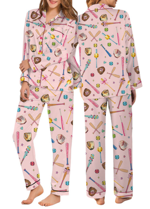Coquette Softball Satin Pajama Set For Women