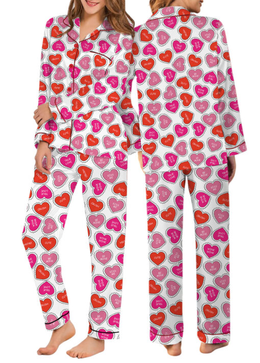 Valentine Day's Heart Shape Satin Pajama Set For Women