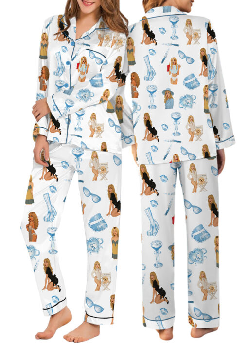 Women’s Espresso SC Satin Pajamas Set For Women, White Color, US Size S-5XL - Image 10