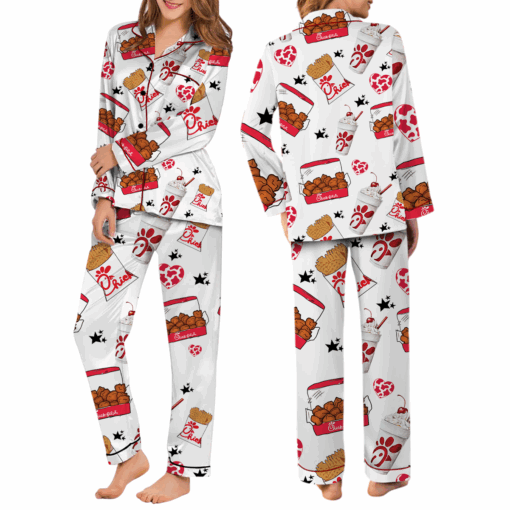 Chicken Nugget Inspired Food Satin Pajamas Set For Women - Image 7