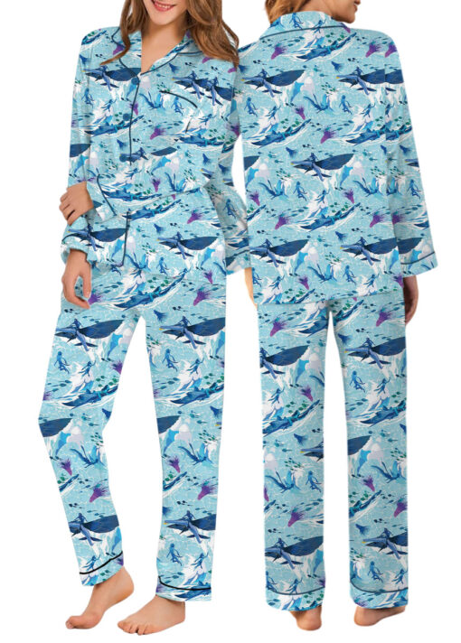 Women’s Avatar The Way Of Water Satin Pajamas Set For Women, Light Blue Color, US Size S-5XL - Image 12