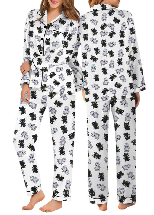 Toothless And Light Fury Satin Pajamas Set For Women