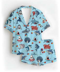 I Love Sharks Silky Satin Pajamas Set For Women