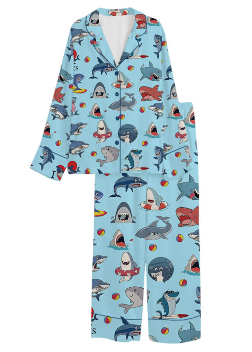 I Love Sharks Silky Satin Pajamas Set For Women