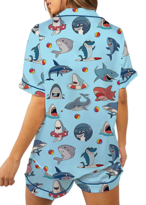 I Love Sharks Silky Satin Pajamas Set For Women