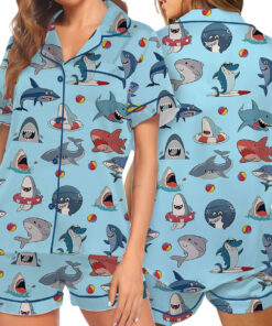 I Love Sharks Silky Satin Pajamas Set For Women