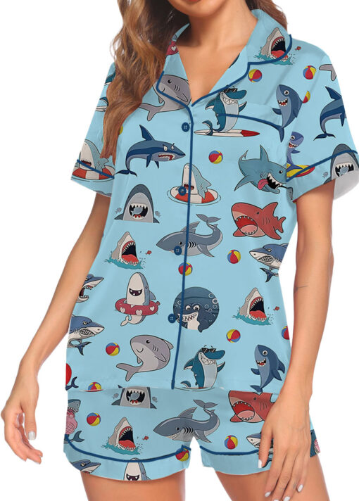 I Love Sharks Silky Satin Pajamas Set For Women