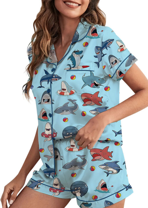 I Love Sharks Silky Satin Pajamas Set For Women