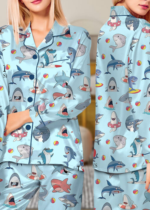 I Love Sharks Silky Satin Pajamas Set For Women