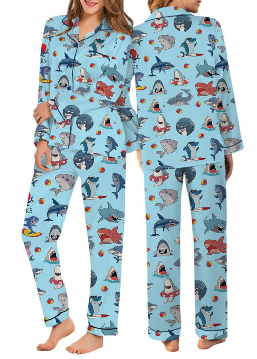 I Love Sharks Silky Satin Pajamas Set For Women