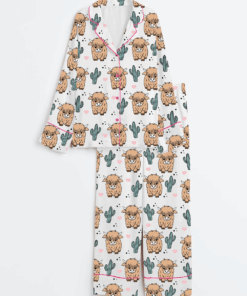 Women’s Western Cow Cactus Satin Pajama Set For Women