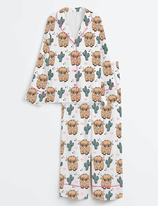 Women’s Western Cow Cactus Satin Pajama Set For Women