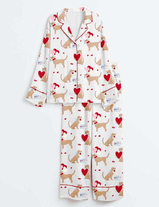Women’s Puppy Love Valentines Day Dog Lover Dog Mom Satin Pajamas Set - Image 8