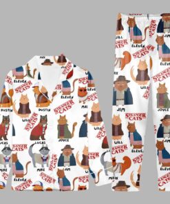 Stranger Cats Satin Pajama Set For Women