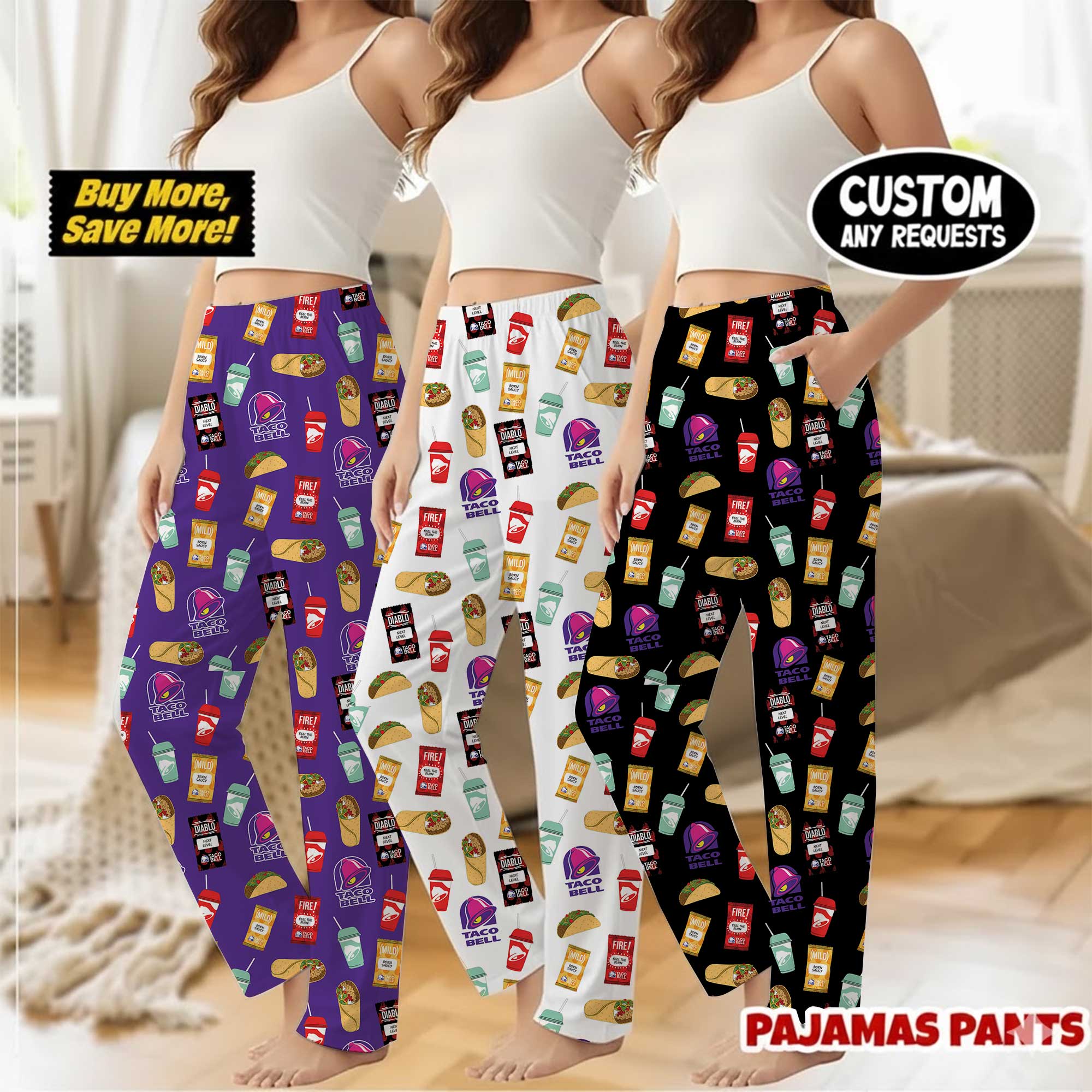 Taco Bell Fast Food Satin Pajama Pants For Women
