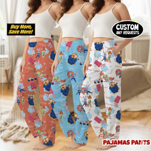 Officer Judy Hopps & Nick Wilde Pajama Pants, Blue Cartoon All-Over Print Lounge Wear - Image 5