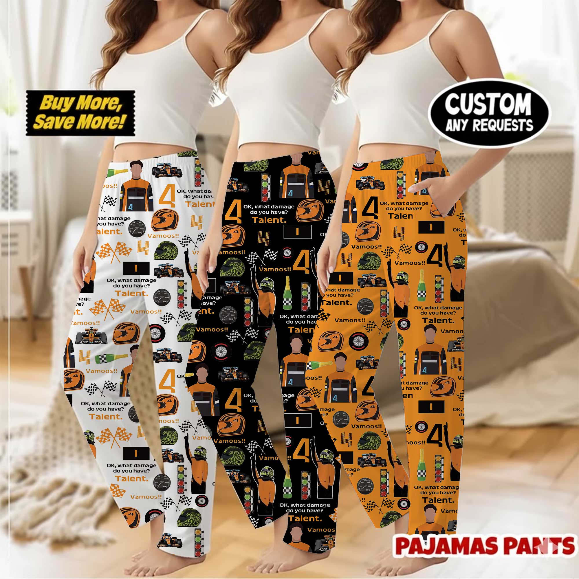 Formula 1 Racing Game Fans F1 Satin Pajamas Pants For Women