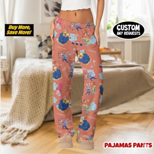 Officer Judy Hopps & Nick Wilde Pajama Pants, Blue Cartoon All-Over Print Lounge Wear - Image 3