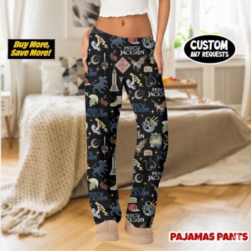 Percy Jackson & The Olympians Doodle Satin Pajamas Pants For Women - Image 4