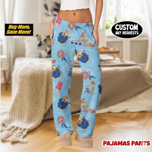 Officer Judy Hopps & Nick Wilde Pajama Pants, Blue Cartoon All-Over Print Lounge Wear - Image 4