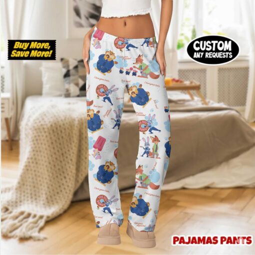 Officer Judy Hopps & Nick Wilde Pajama Pants, Blue Cartoon All-Over Print Lounge Wear - Image 2