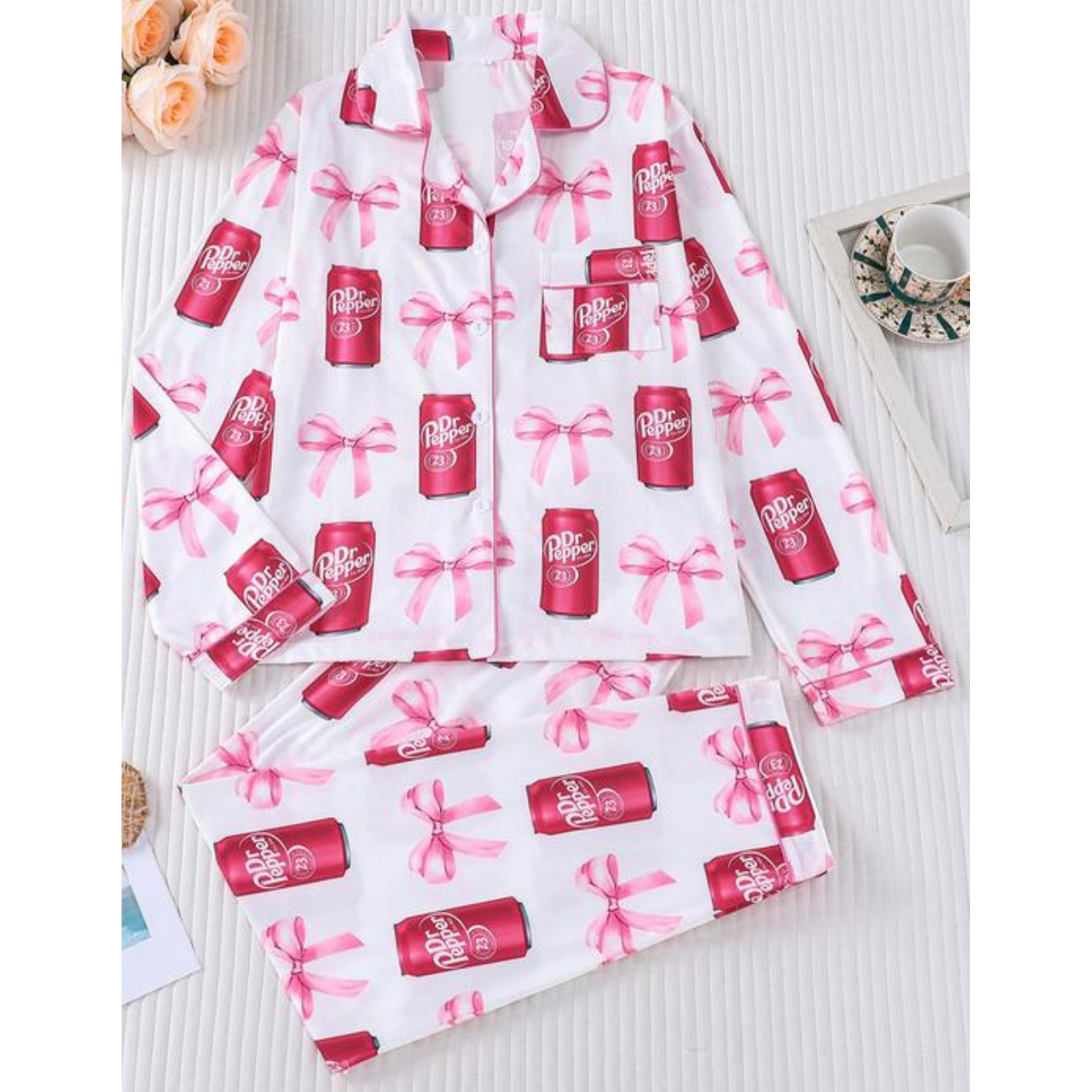 Women's Dr Pepper Sleepwear Satin Pajamas Set, Size S-5XL