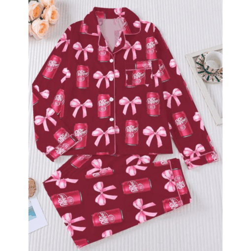 Women's Dr Pepper Sleepwear Satin Pajamas Set, Size S-5XL - Image 2