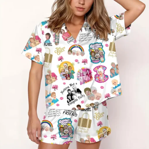 Women’s 80s Tv Sitcom Golden Girl Satin Pajamas Set For Women, White Color, US Size S-5XL - Image 6