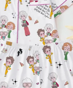 Alternative view of Women’s Golden Girls Classic Role Printed Lapel Satin Pajamas Set For Women, White Color, US Size S-5XL