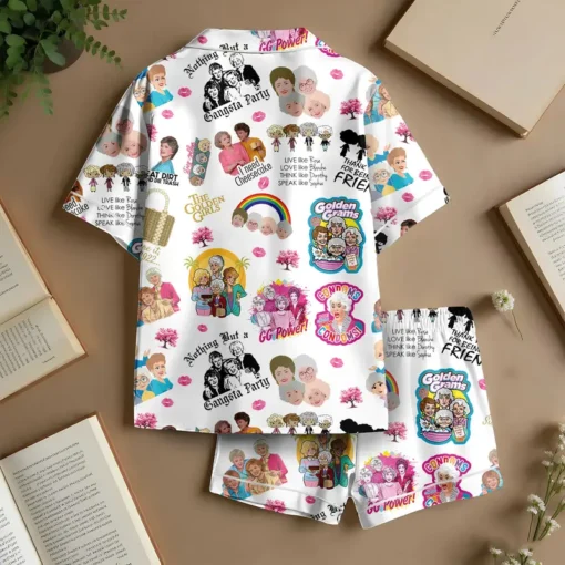 Women’s 80s Tv Sitcom Golden Girl Satin Pajamas Set For Women, White Color, US Size S-5XL - Image 3