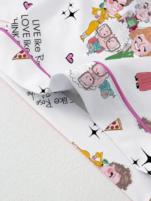 Women’s Golden Girls Classic Role Printed Lapel Satin Pajamas Set For Women, White Color, US Size S-5XL - Image 3