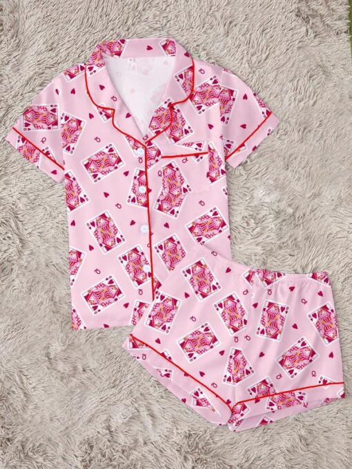 Women’s Valentine's Day Queen Heart Satin Pajamas Set For Women, Pink Color, US Size S-5XL - Image 3