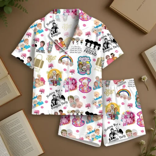 Women’s 80s Tv Sitcom Golden Girl Satin Pajamas Set For Women, White Color, US Size S-5XL - Image 2