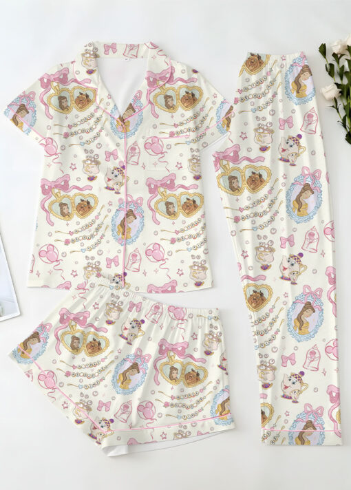 Women's Beauty And Beast Satin Pajamas Set, Sand Color, Size S-5XL - Image 14
