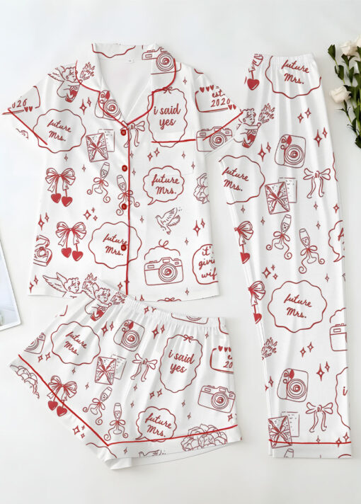 Women's Bridal Anniversary Satin Pajamas Set, White Color, US Size S-5XL - Image 11