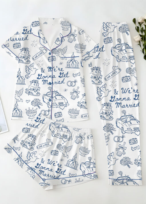 Women’s Going To The Chapel We're Gonna Get Married Wedding Satin Pajamas Set, White Color, US Size S-5XL - Image 14