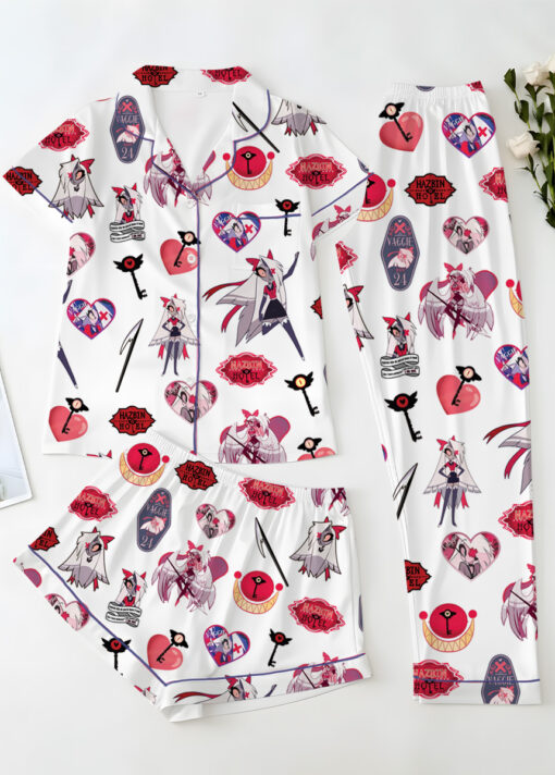 Women’s Hazbin Hotel Lucifer Satin Pajamas Set For Women, White Color, US Size S-5XL - Image 13