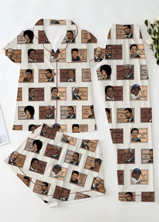 Women’s Black History Satin Pajamas Set For Women, White Color, US Size S-5XL - Image 10