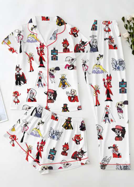 Women’s Hazbin Hotel Alastor Lucifer Satin Pajamas Set For Women, White Color, US Size S-5XL - Image 13