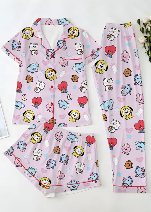 Women’s BT21 K-Pop Music Satin Pajamas Set For Women, Pink Color, US Size S-5XL - Image 14