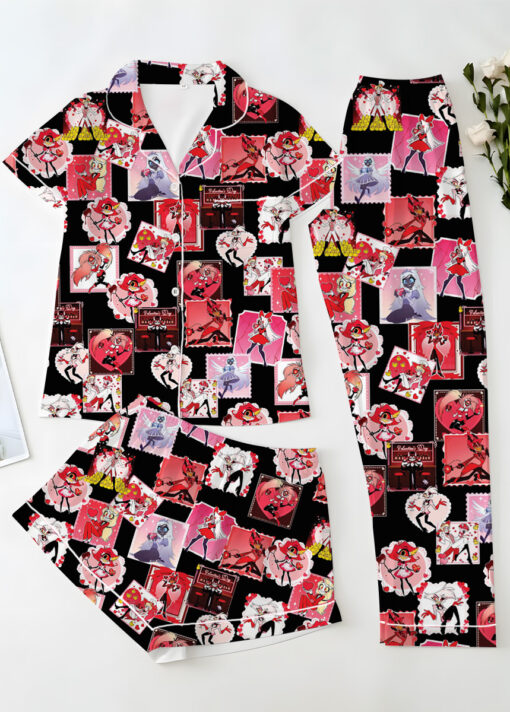 Women’s Hazbin Hotel Anime Couple Water Resistant Valentine Satin Pajamas Set For Women, Black Color, US Size S-5XL - Image 10