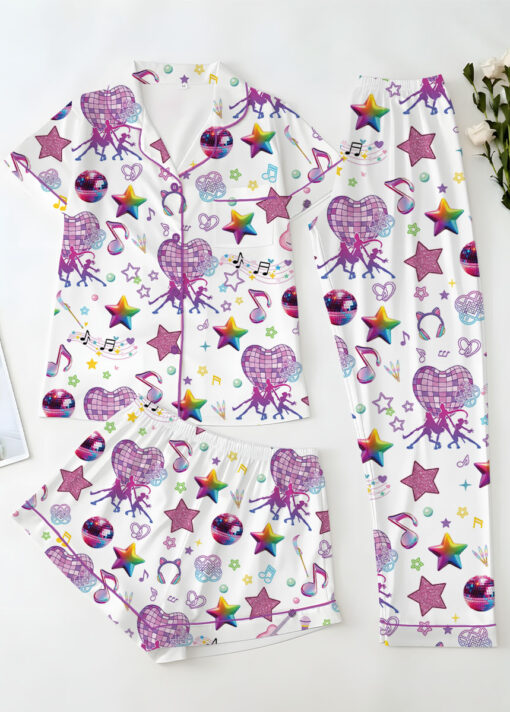 Women’s K-Pop Demon Hunters Satin Pajamas Set For Women, White Color, US Size S-5XL - Image 14