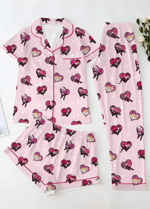 Women’s Hazbin Hotel Valentines Day Satin Pajamas Set For Women, Light Pink Color, US Size S-5XL - Image 12