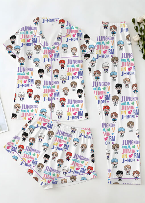 Women’s BT21 K-Pop Music Satin Pajamas Set For Women, White Color, US Size S-5XL - Image 14