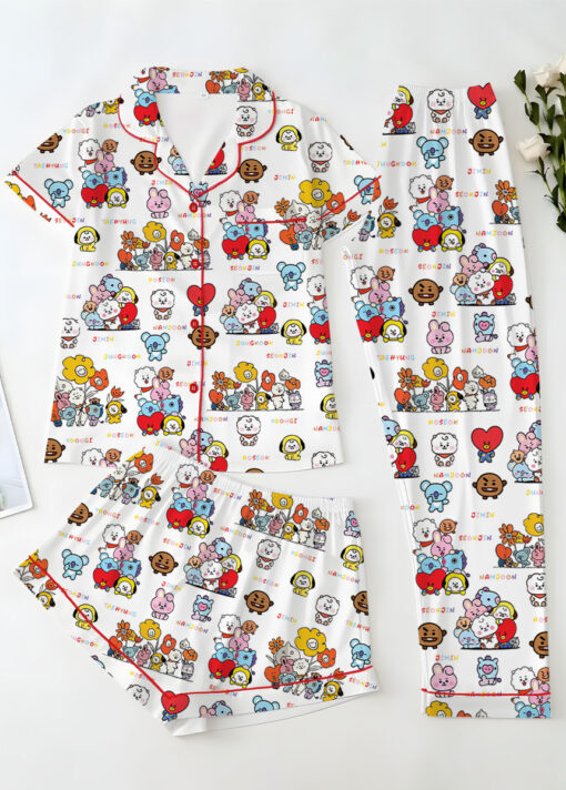 Women’s BT21 K-Pop Music Satin Pajamas Set For Women, White Color, US Size S-5XL - Image 14